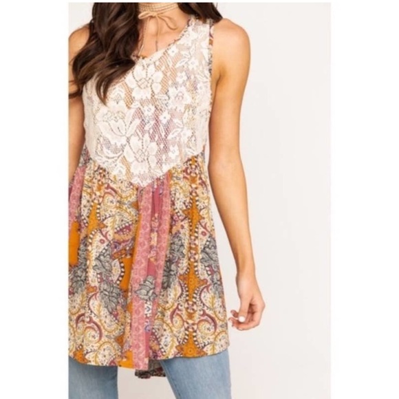 Free People Count Me In Trapeze Top Floral Large - Picture 2 of 3